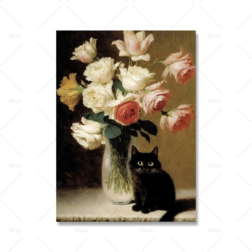 Vintage Colorful Gustav Klimt Matisse Black Cat Garden Poster Canvas Painting for Living Room Home Wall Art Decorative Cuadros