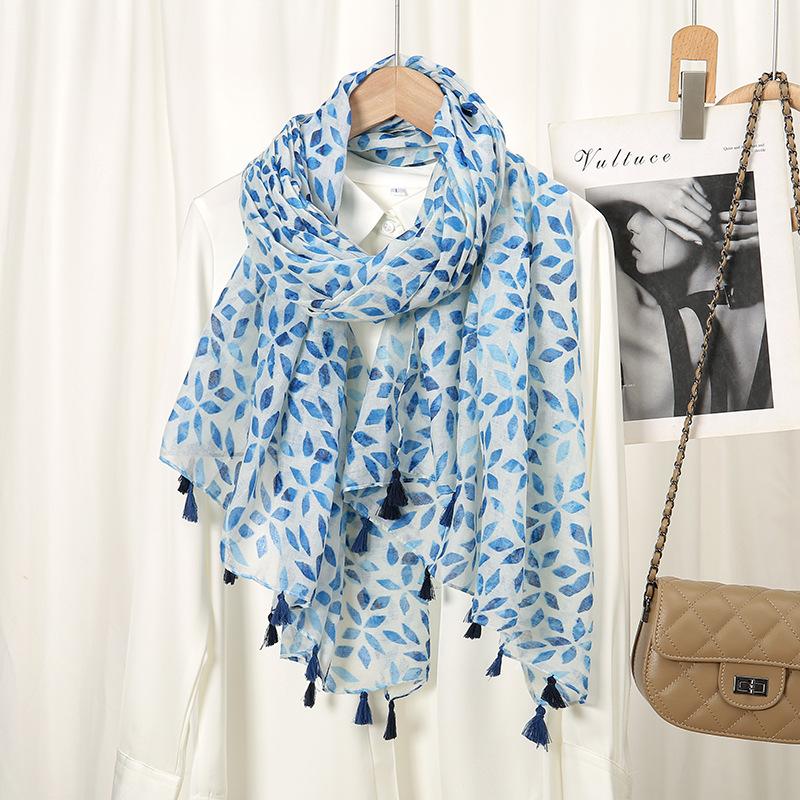 Winter Plain Leaf Floral Tassel Viscose Shawls Scarf Lady High Quality Wrap Pashmina Stole Bufandas Muslim Hijab 180*90Cm