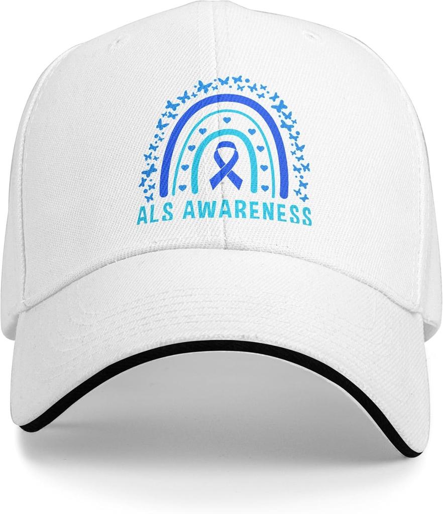 ALS Awareness Rainbow Ribbon Print Baseball Cap Polyester Adjustable Casual Sports Hat for Men Women