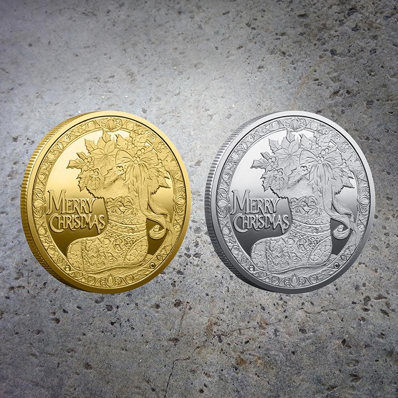 Christmas coins, commemorative medals, European and American, Santa Claus, sled, deer, colorful, commemorative gold coins, decision game coins