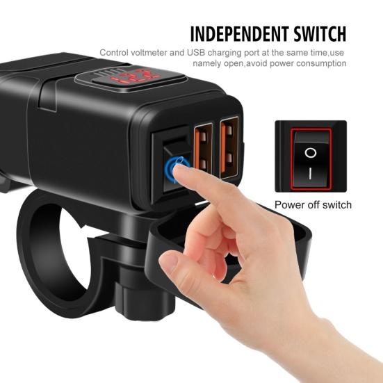 Motorcycle QC3.0 Fast Charging Dual USB Charger Power Adapter s voltmetrem