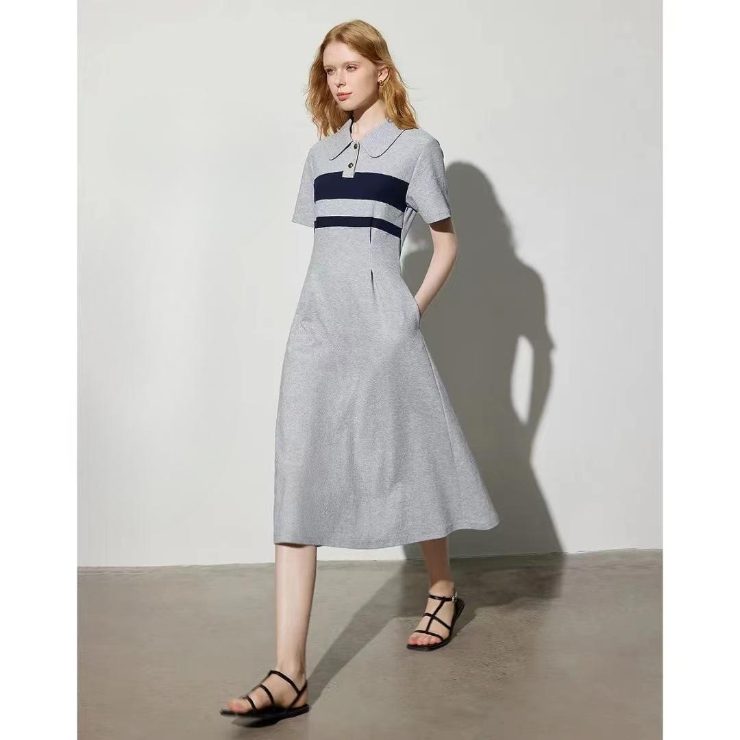 Light Active Summer Updated Contrasting Striped Polo Skirt for Womens Vintage Style Age-reducing Waist Dress S