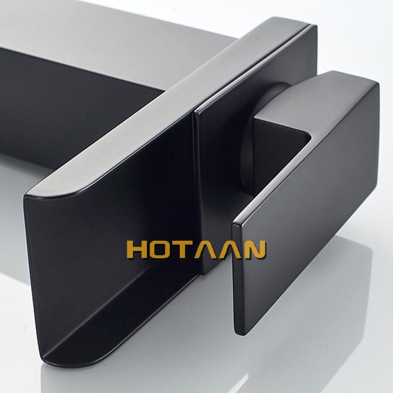 Black Plated Brass Waterfall Bathroom Basin Faucet Square Vanity Sink Mixer Hot & Cold Lavotory Tap Single Handle YT-5018-H
