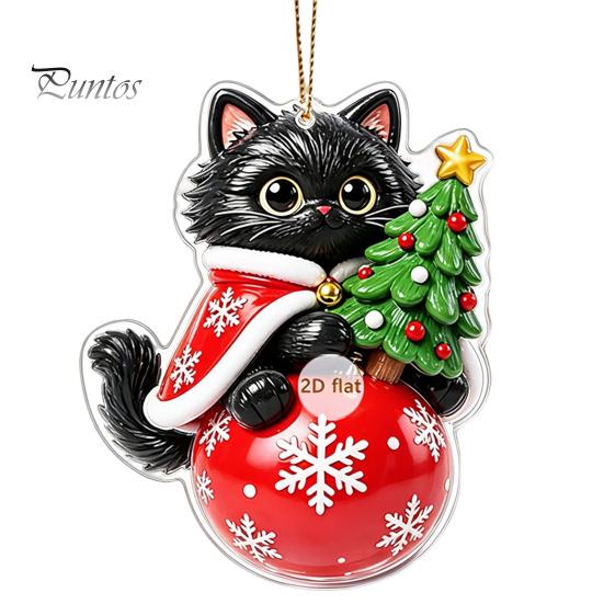 Christmas Stocking Tags Cat Pendant with Hanging Rope, 2D Flat Acrylic Ornament for Xmas Tree Cute Kitty Decor Decoration, Holiday Decor, Party