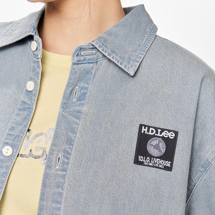 SS25 Loose Fit Vintage Washed Long Sleeve Denim Shirt Unisex Shirts Light-Blue LUT0098326DE00FA08011