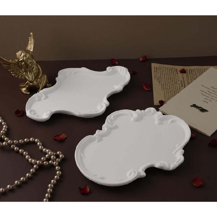 DIY Crystal Droplet Gypsum Cement Mold European Style Lace Relief Storage Tray Resin Mould Mirror Surface Silicone Molds