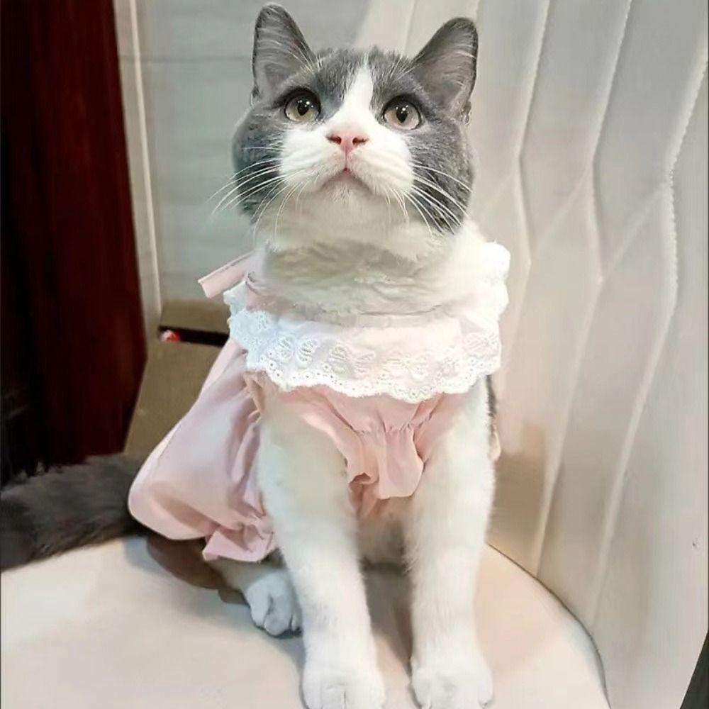 Thin Cat Lace Skirt Solid Color Cat Dog Costume Cute Cat Princess Dress