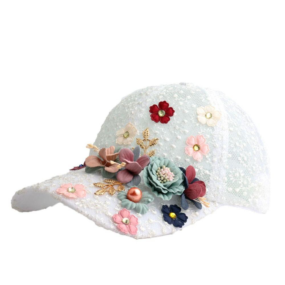 Flower Decor Floral Lace Baseball Cap Hollow Outdoor Sun Hat Streetwear Hat  For Women Girls