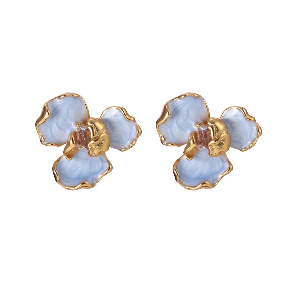 Monet Garden Oil Painting French Medieval Vintage Earrings Enamel Oil Drop Earrings Flower Natural Pearl Stud Earrings