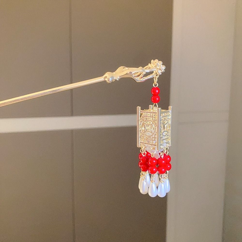 Copper Coin Lantern Tassel Hair Stick LED Light Glowing Lantern Hairpin   Hair Sticks for Long Hair