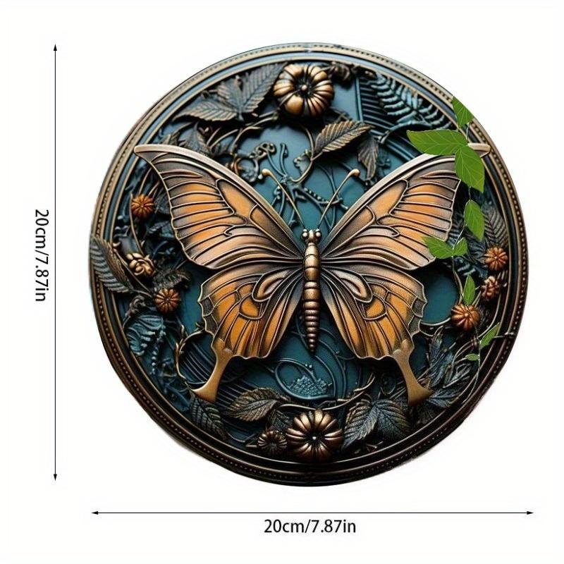 2d Flat 20*20cm, Charming Butterfly Wall Art Round Wooden Sign, Perfect for Home, Kitchen, Garden, Bedroom Decor