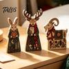 Winter Wonderland Party Decorations Wooden Christmas Tabletop Decor, Rustic Reindeer Animal Figurines, Farmhouse Style Plaid Fabric Bow Holiday