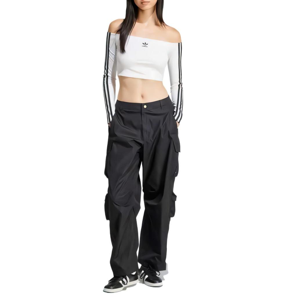 adidas Womens Adicolor Off Shoulder Long Sleeve Long-Sleeve Top White Women Streetwear JD0275