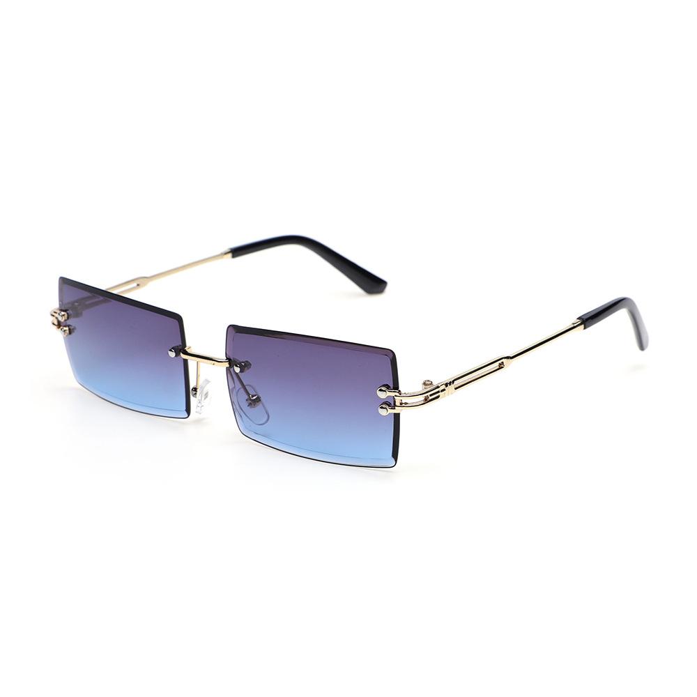 Retro Fashion Sunglasses Frameless Rectangle Gradient UV400 Women Summer Travel Metal Rimless