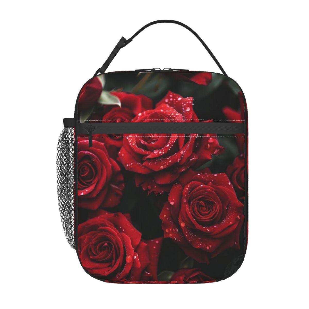 

Red Rose Floral Design Insulated Lunch Bag for Women Kids Portable Food Boxes Thermal Lunch Box Tote One Size