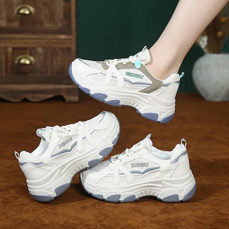 Модные Модные Кроссовки для Женской Обуви Сетчатые Дышащие Лоскутные На шнуровке Низкие — фото 4