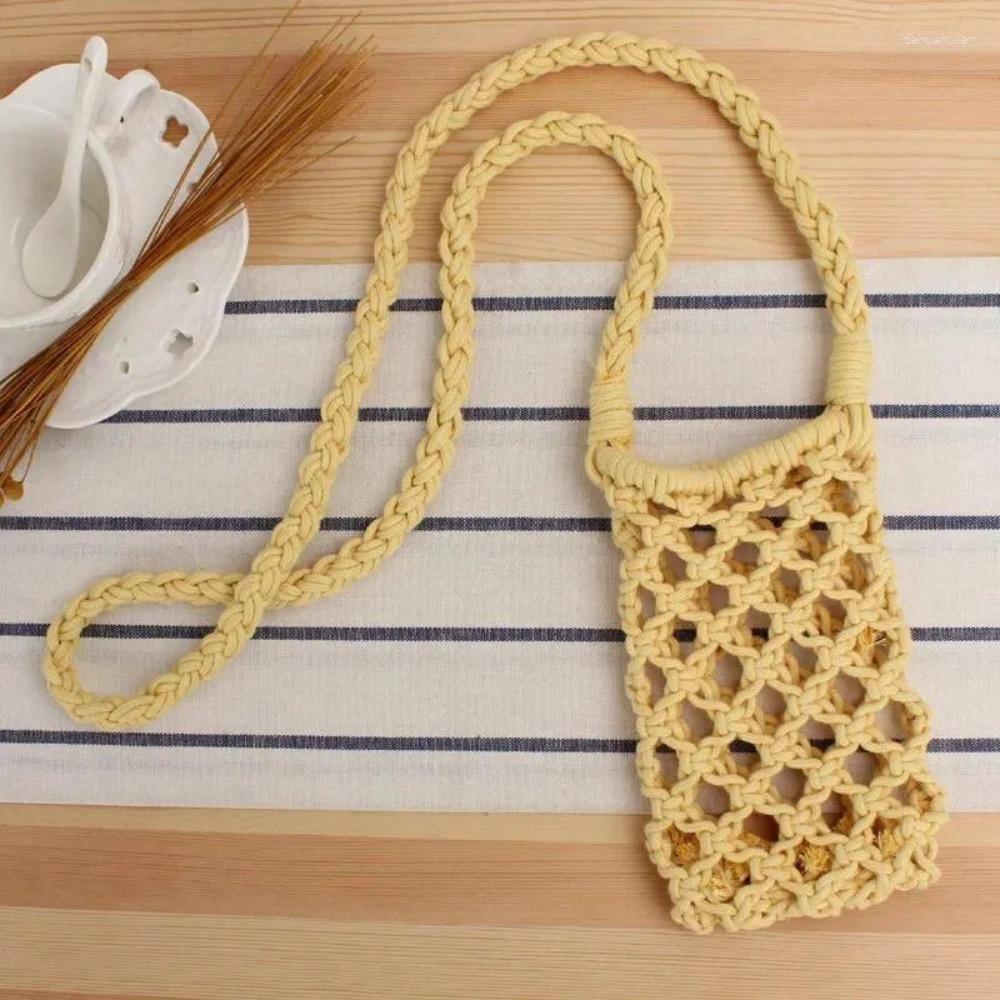 New Portable Crossbody Phone Bag Hollow-out Woven Solid Color Phone Purse Crochet Lightweight Handbag Gifts