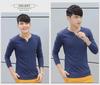 Men's Korean Style V-neck Two-Button Long-Sleeve Slim-Fit Cotton T-Shirt