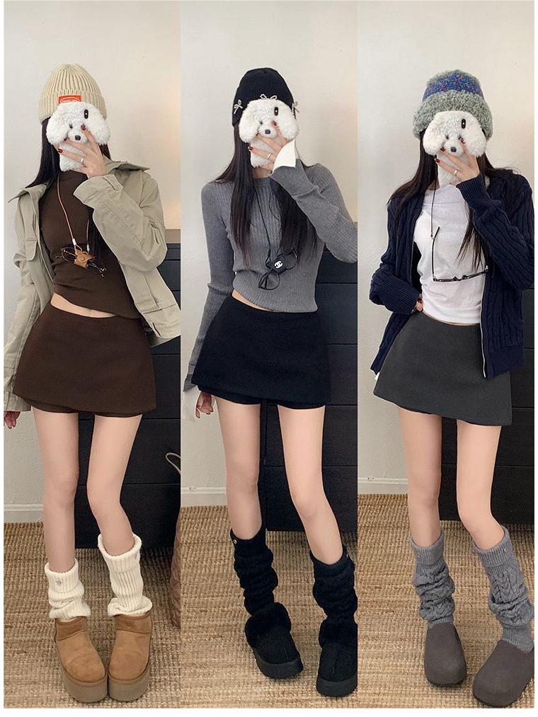 Women's Versatile Woolen Skirt Pants with Side Zipper - Stylish, Slimming, Two-Wear Design for Spring, Autumn, and Winter