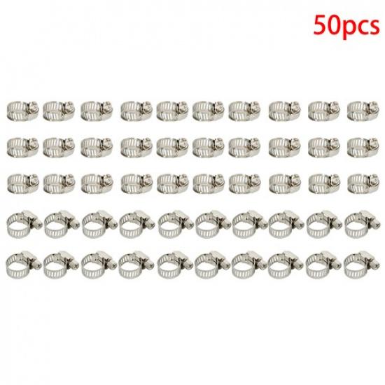 50 Pcs Clamps 3/8In-1/2In Stainless Steel Drive Hose Clamps Fuel Line Worm Clip