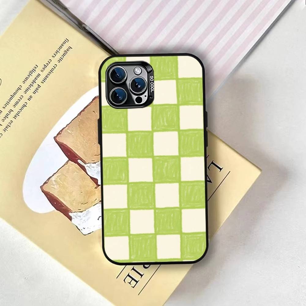 Green & Orange Check Phone Case For iPhone 17,16,15,14,13,12,11 Plus,Pro Max,XS,Colorful Silver Black Cover