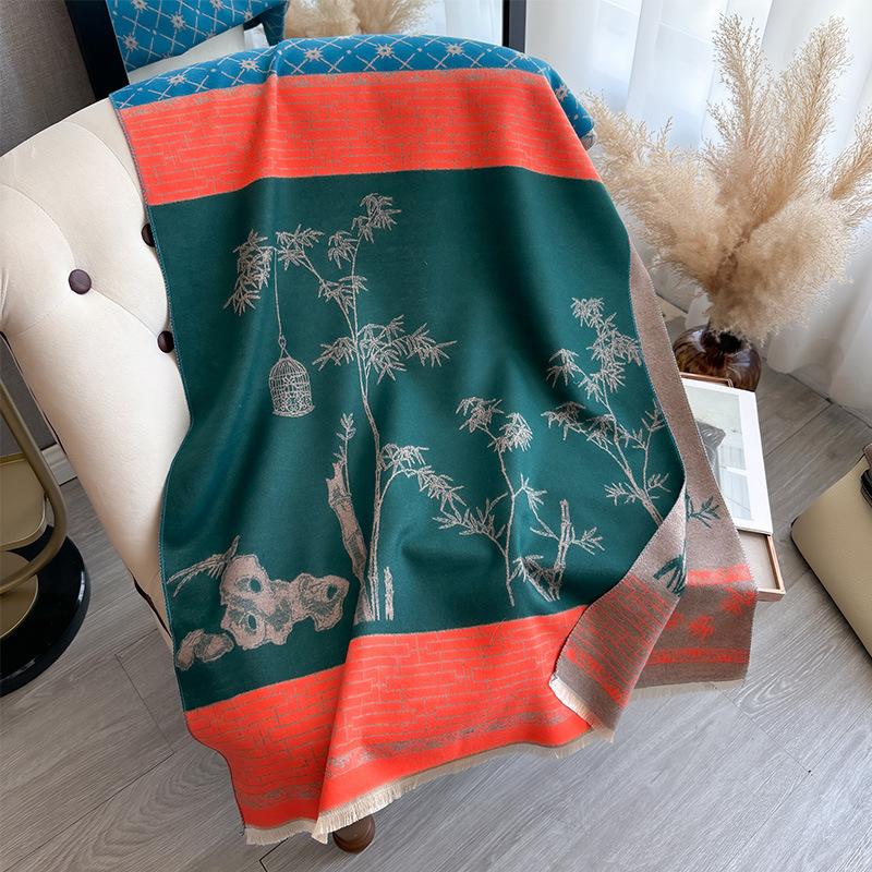 National style Wenzhu antique retro women's imitation cashmere short beard fringed warm scarf shawl scarf