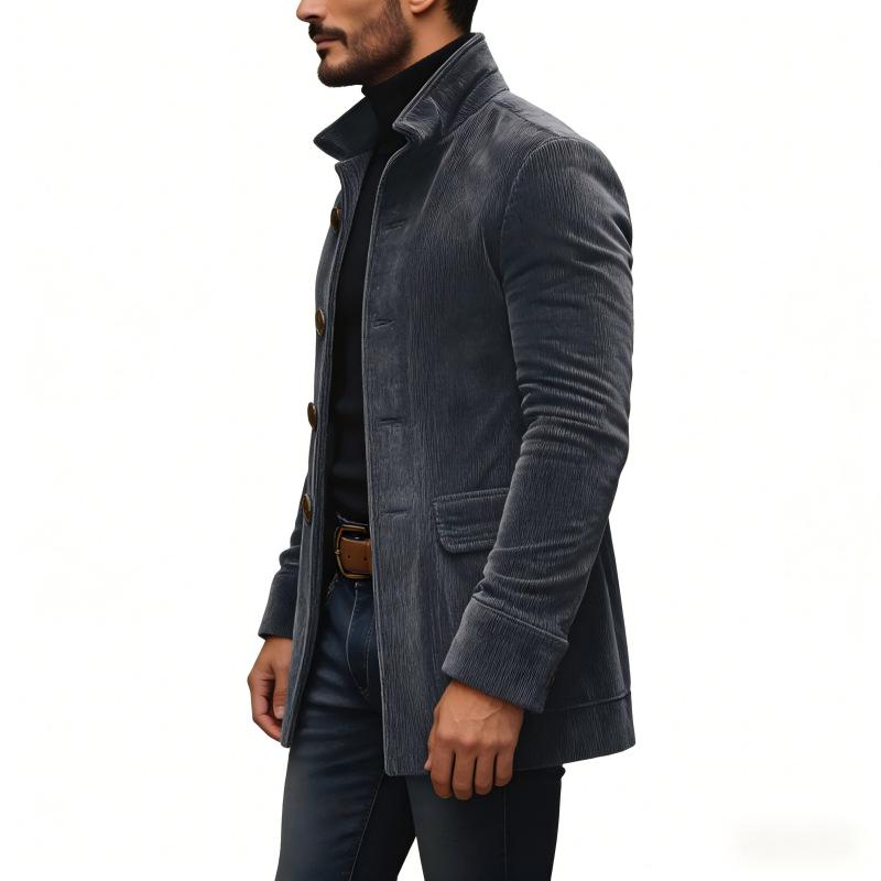 2025 European Men's Solid Color Stand Collar Cardigan Suit Jacket - Spring/Autumn