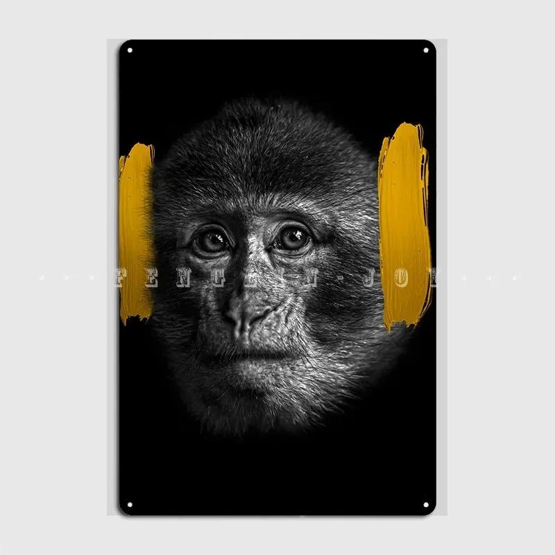Monkey No Hear Artwork Metal Sign Wall Cave Wall Funny Plaques Tin Sign Poster