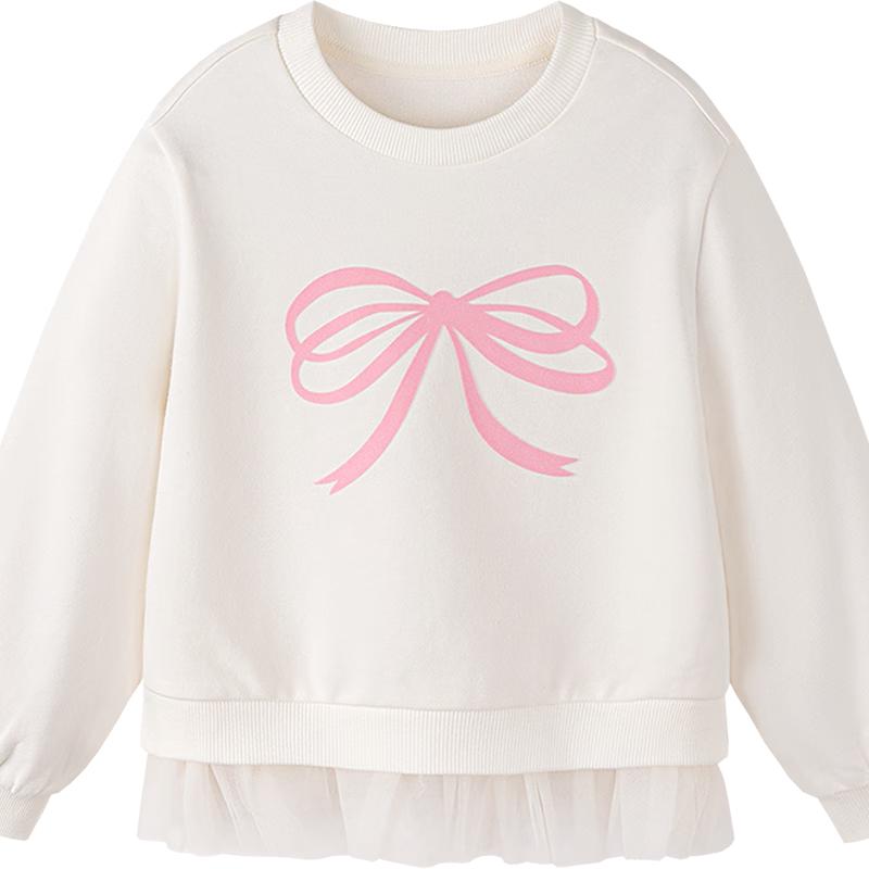 Minibala Girls' Mesh Patchwork Bowknot Sweatshirt