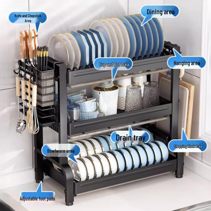 3-Tier Countertop Kitchen Dish Drying Rack