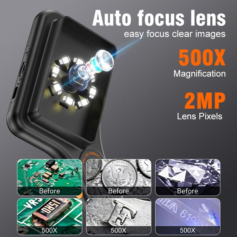 Handheld USB Digital Microscope 3.0 Inch Big Screen Autofocus Digital Magnifying Glass 500x 2MP for Electronics Repair PCB Watch
