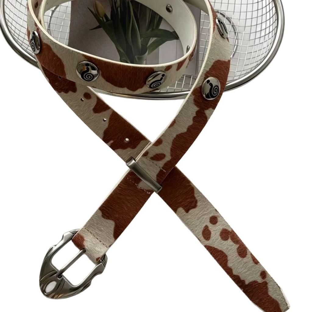 Pu Leather Cow Print Belt For Women With Metal Pin Buckle And Edgy Style