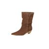 Cowhide version~ pointed head woven V-mouth western cowboy boots women's autumn and winter new thick heel one-pedal sleeve versatile short boots