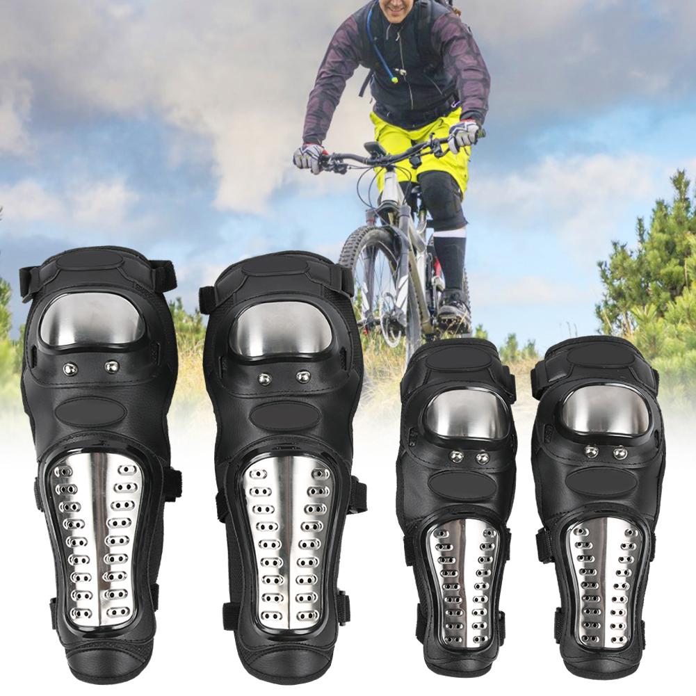 4 Pcs Stainless Steel Anti Fall Elbow Knee Pads Shin Guards Protective Gear Set for Outdoor Sports Motorcycle