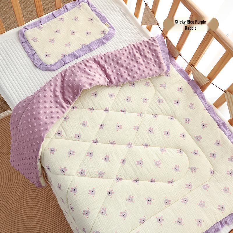 Three-Piece Pure Cotton Baby Bedding Set - Bean Cover Blanket, Cloud Pillow, Ruffled Quilt for Spring/Autumn