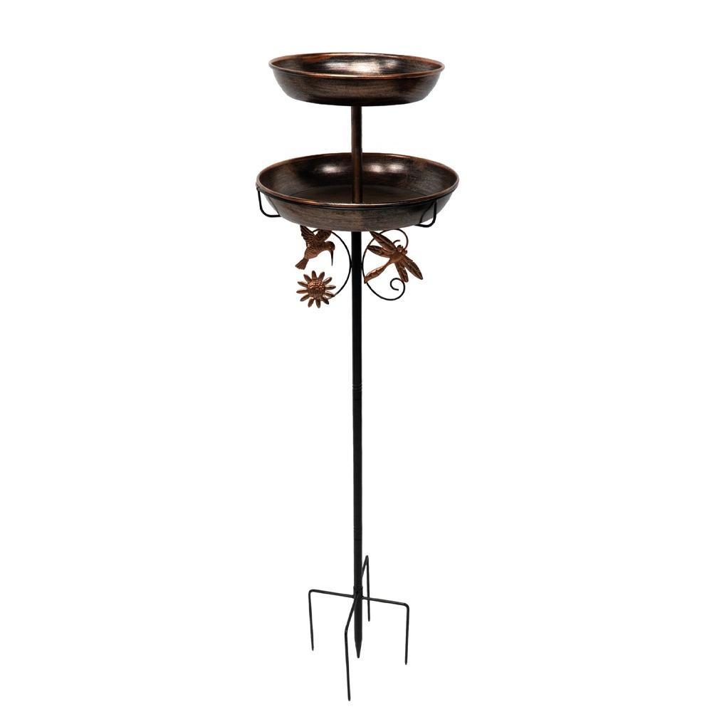Vintage Standing Iron Bird Bath Feeder Double Layer Bird Water Drinker  Holiday Decoration бронзовый