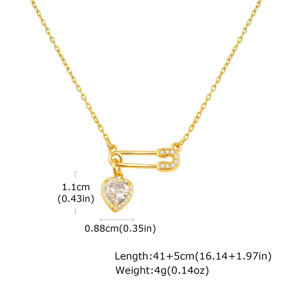 Hualanxin NC-1650 Gold Stainless Steel Heart & Zircon Brooch Necklace for Women