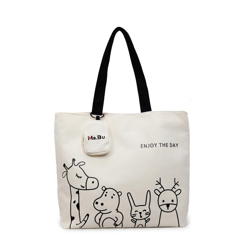 2025 autumn new leisure commuter large-capacity canvas bag women's niche shoulder bag graffiti portable tote bag