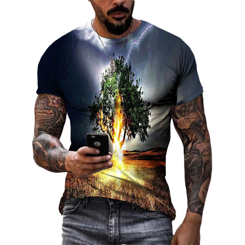 Fashion Landscape original men's T-shirts Summer Casual O Collared Tees Short Sleeve New 3D Printed Trend Street Leisure Tops