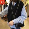 Women's V-Neck Knitted Sweater Vest - Spring/Autumn 2026 Collection, Loose-fit, Versatile Japanese Style Outerwear