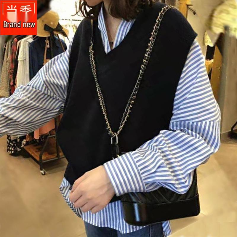 Women's V-Neck Knitted Sweater Vest - Spring/Autumn 2026 Collection, Loose-fit, Versatile Japanese Style Outerwear