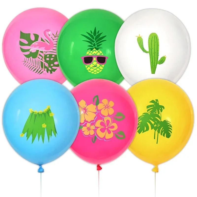 12Pcs 12inch Hawaiian Aloha Tropical Luau Latex Balloons for   Summer Beach Birthday Bar Party Wedding Supplies
