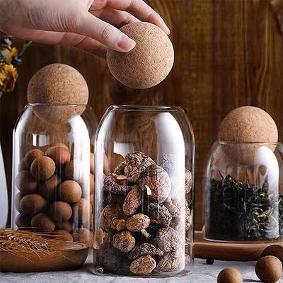 Round Cork Stopper Glass Jar for Tea, Coffee, Flower, and Grain Storage