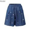 ZANZEA Women Summer Casual Elastic Waist Loose Print Shorts