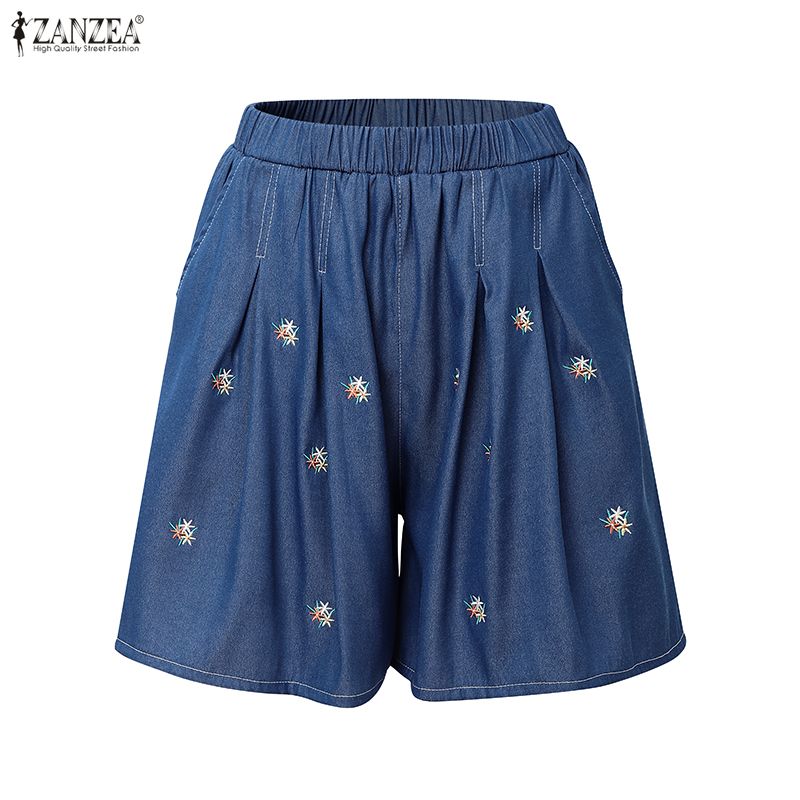 ZANZEA Women Summer Casual Elastic Waist Loose Print Shorts