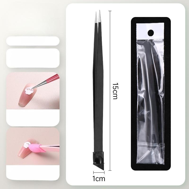 1PC Double Sided Purple Nail Tweezers Silicone Pressing Head Nail Tweezers Sticker Picker Nails Tools Stainless Manicure Tools