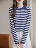 Autumn/Winter Stand Collar Retro Stripe Long Sleeve Slimming Business Top