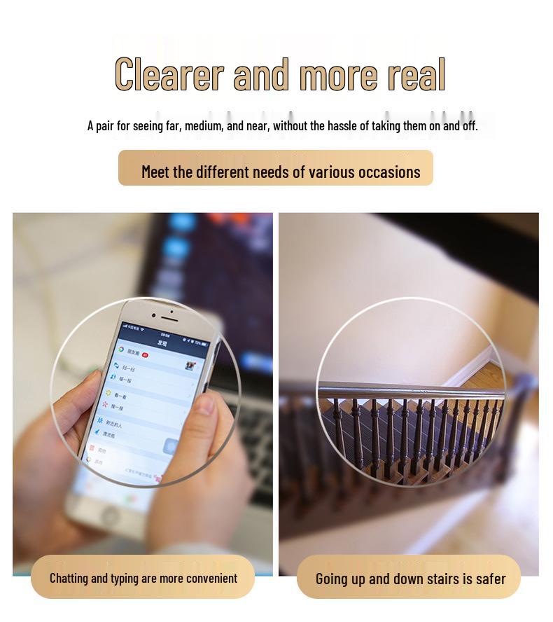 Anti-Blue Light Photochromic Folding Reading Glasses with Smart Zoom for Near, Mid, and Far Distances