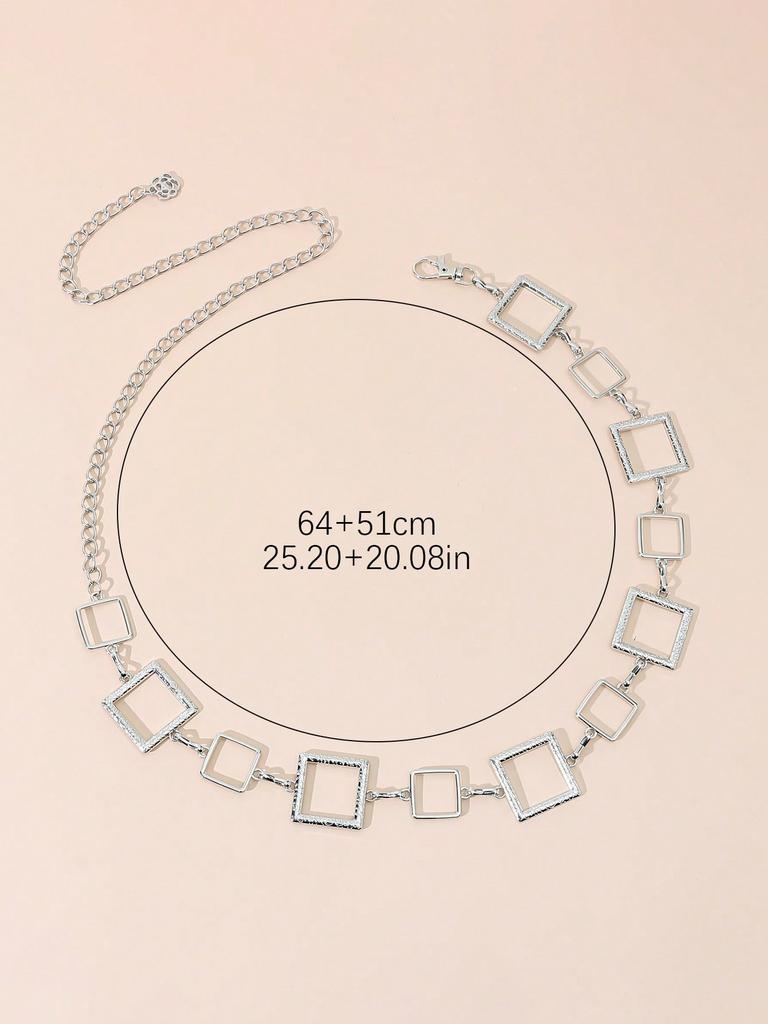1pc Women's Square Metal Waist Chain, Engraved Hollow Out Belt, Fashion Body Chain for Dresses & Jeans