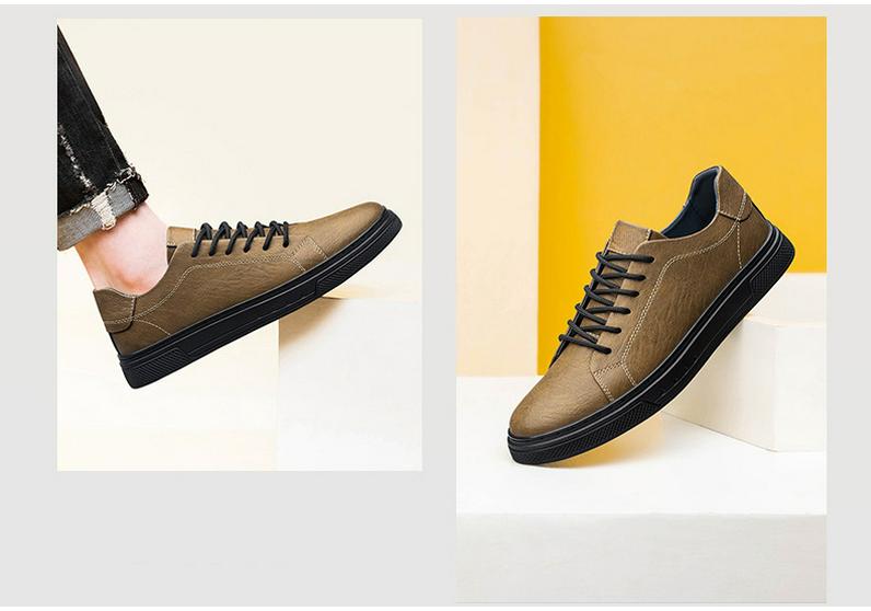 Men's Casual Leather Low-Top Sneakers: British Style Versatile Sports & Work Shoes